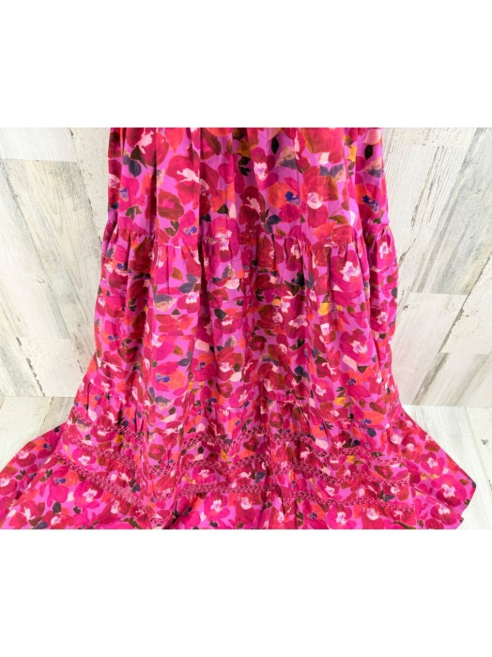 Mi Golondrina Sz L Smocked Midi Dress Pink Floral Mexico - Picture 4 of 16